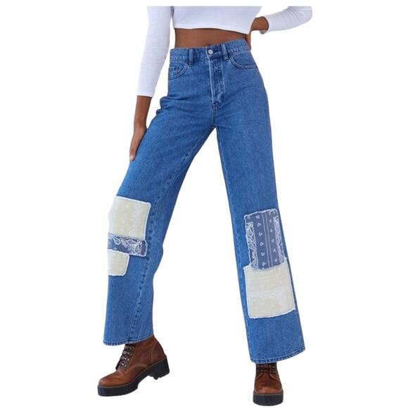 PacSun Eco Bandana Patch High Waisted Baggy Jeans Size 25 - Picture 1 of 15